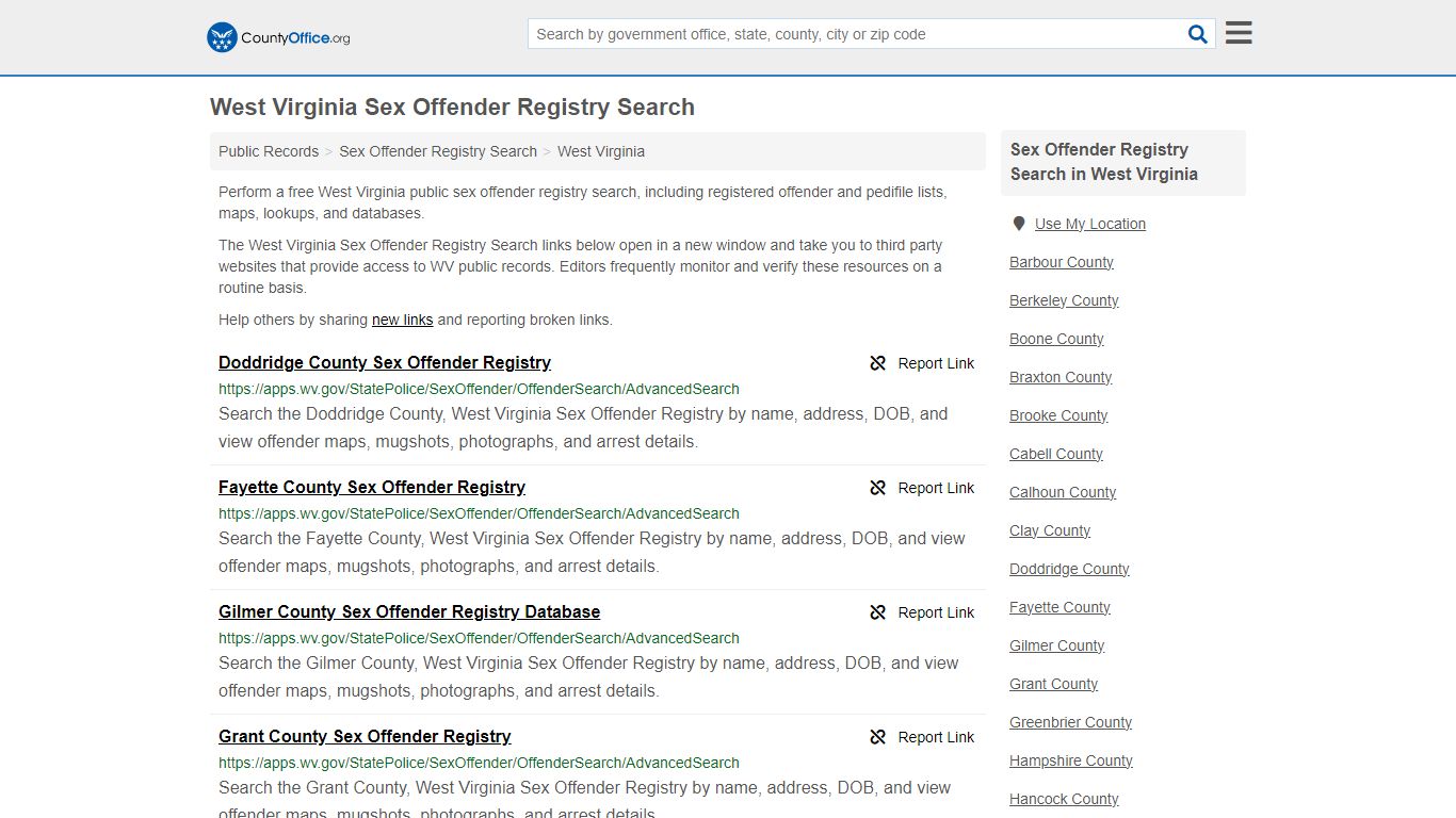West Virginia Sex Offender Registry Search - County Office